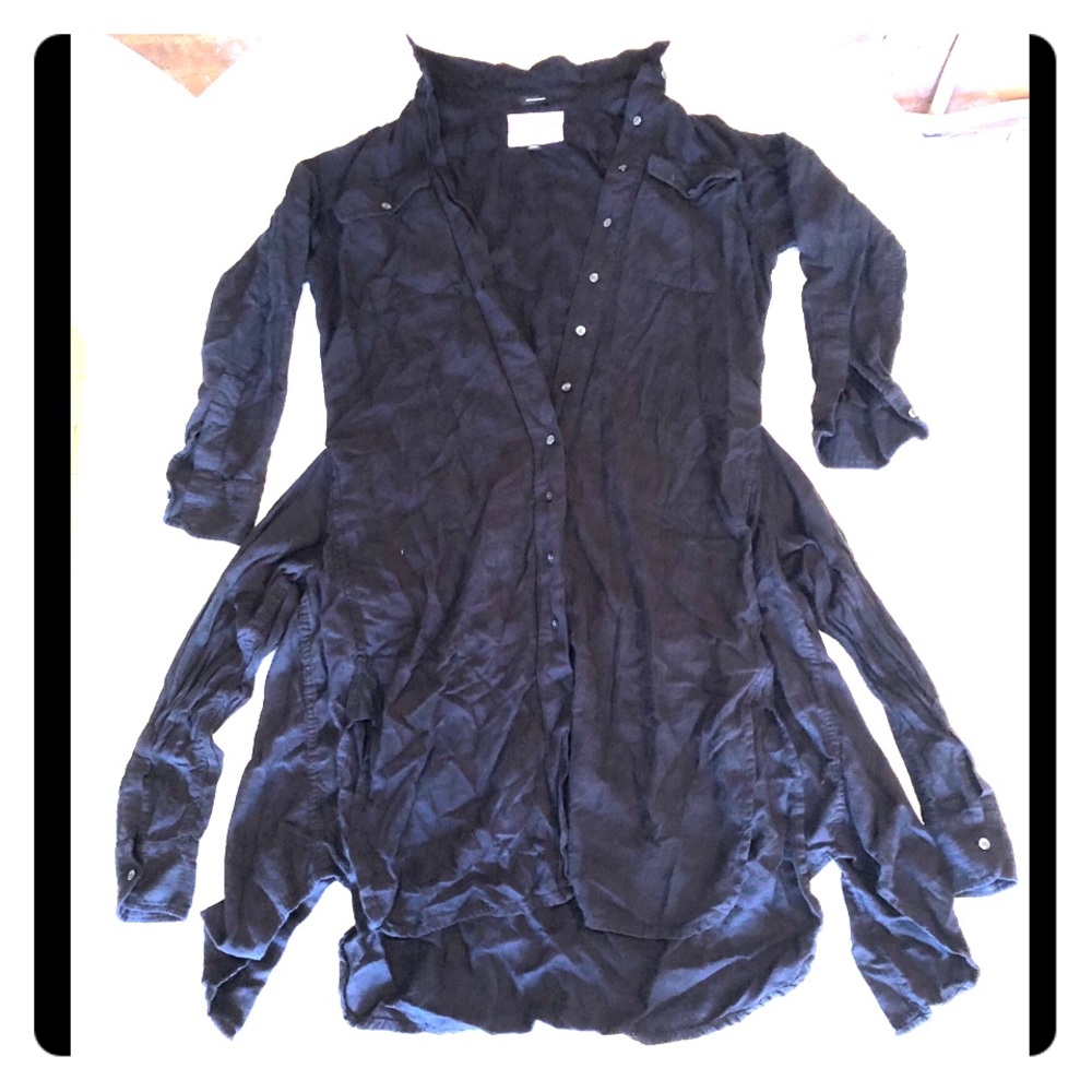 Fashion long-sleeve button-down w/waist tie-around